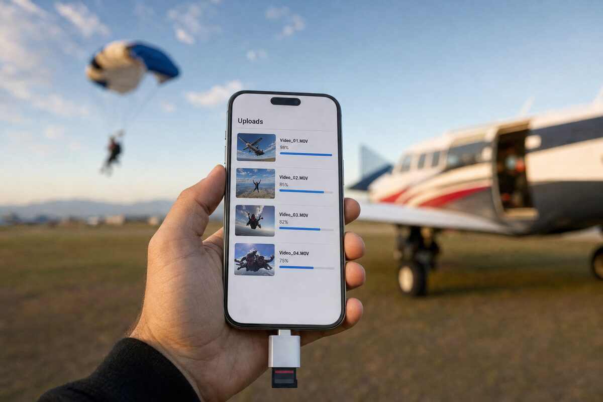 Uploading jump videos from an SD card on an iPhone
