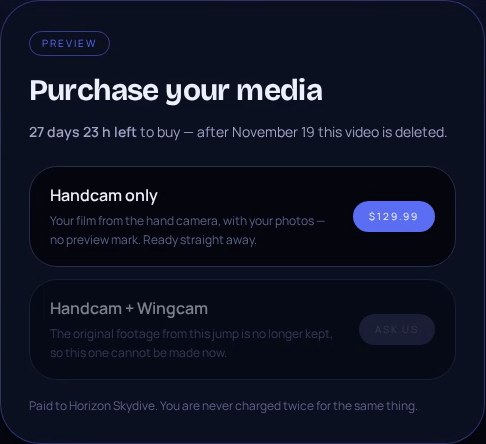 Purchase your media: the days left to buy and the price to remove the preview mark